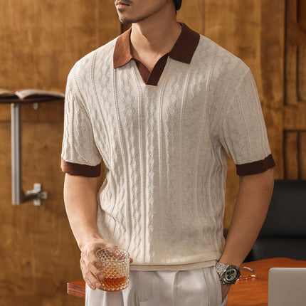 Men's Silk Jacquard Polo Shirt Summer Short Sleeve Knitwear
