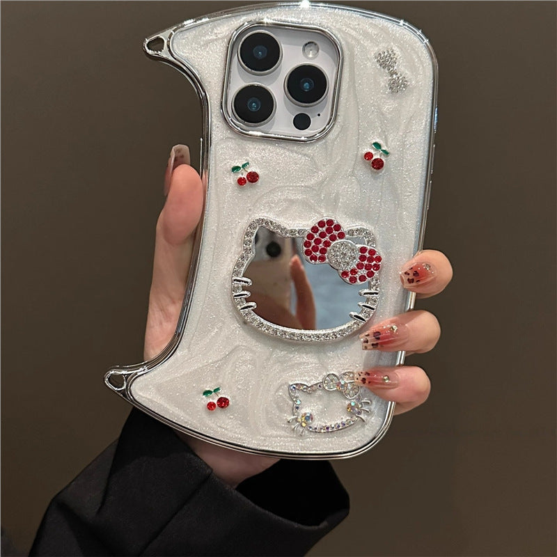 Mirror Cherry Cat Design Silicone Phone Case for iPhone