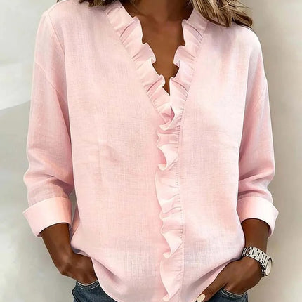 Womens Ruffled Long Sleeve Cotton Shirt