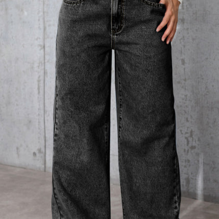 Womens High Waist Straight Leg Denim Pants