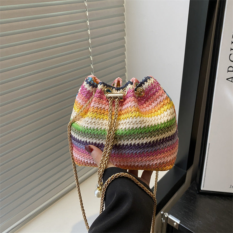 حقيبة شاطئ، حقيبة بسلسلة، حقيبة كتف وحقيبة كروس نسائية، حقيبة دلو مرصعة بالألماس