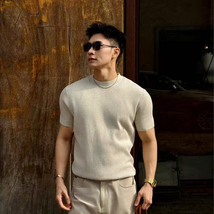 Classic Round Neck Knitted T-Shirt for Men