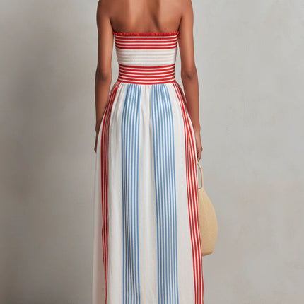 Womens Striped Strapless Dress
