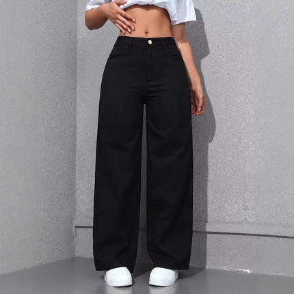 Womens High Waist Straight Leg Denim Pants