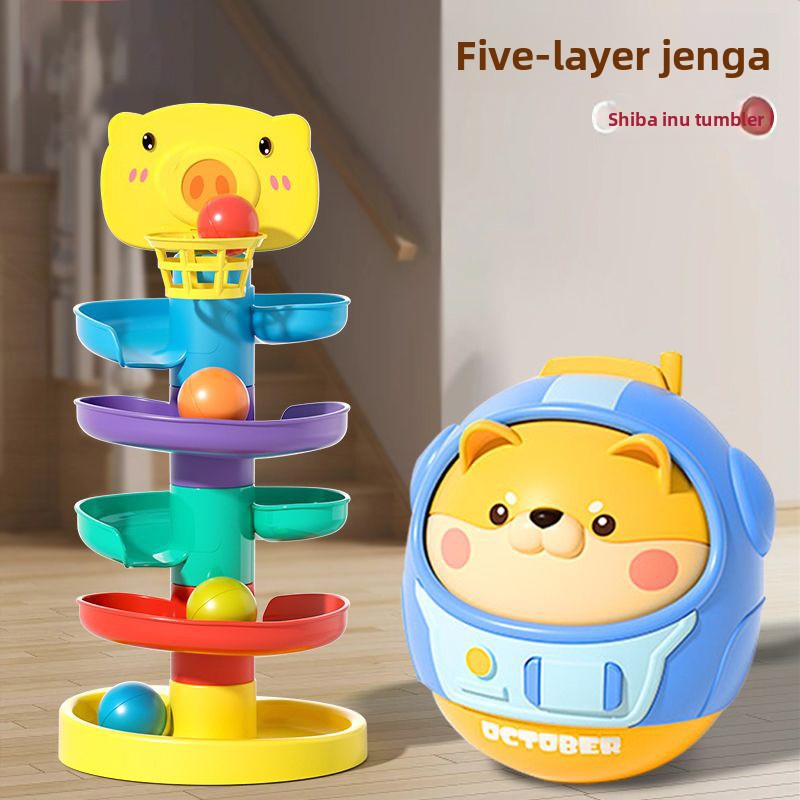 Baby Early Education Stacking Toy with Rolling Tracks