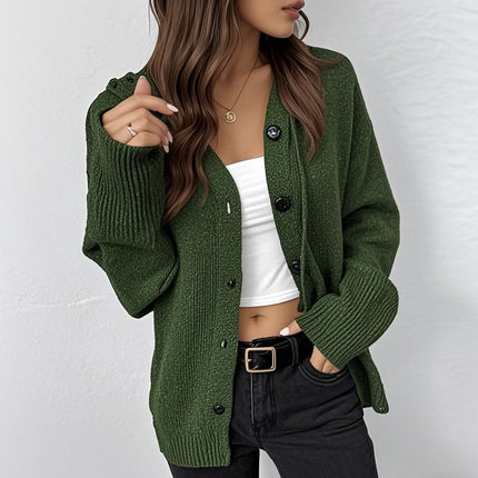 Womens Solid Color Hooded Drawstring Knit Cardigan Jacket