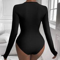 Womens Solid Color Minimalism Black Twist-Collar Bodysuit
