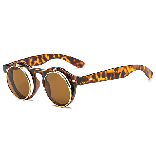 Retro Double Layer Flip Top Round Sunglasses