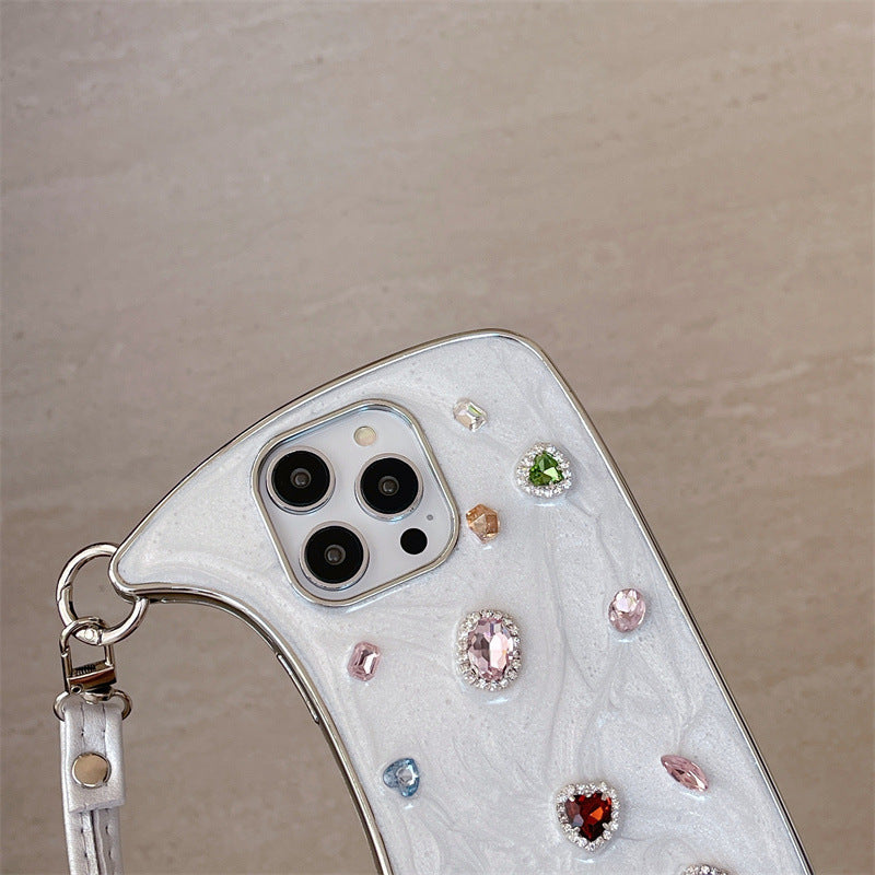 Sparkling Diamond Electroplating Phone Case with Hand Strap