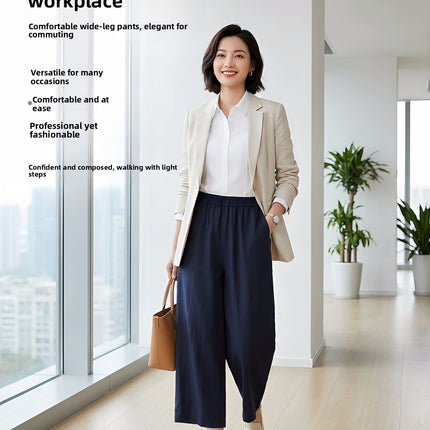 Womens Tencel Linen Wide Leg Casual Pants