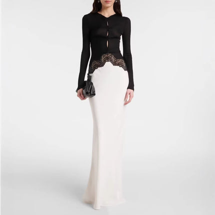 Lace embellished A-line long dress