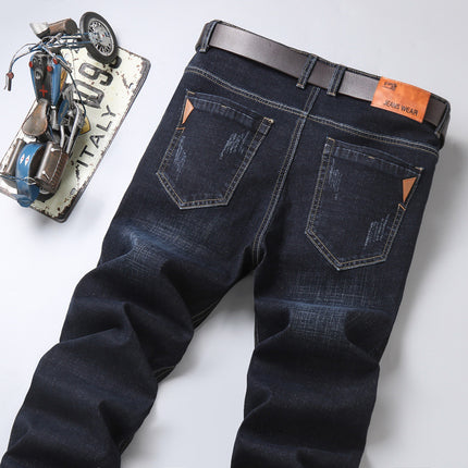 Men's Jeans Mid-Waist Stretch Denim Trousers