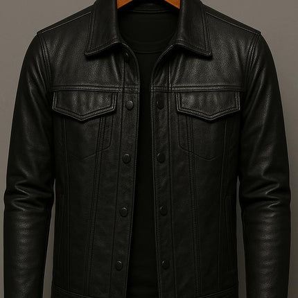 Men PU Leather Motorcycle Jacket Lapel Slim Fit Pilot Coat