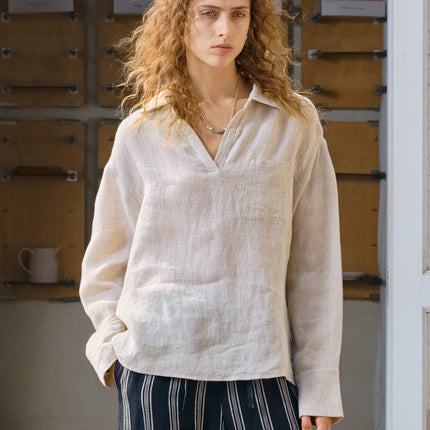Women's Linen Lapel Shirt Long Sleeve Casual Top