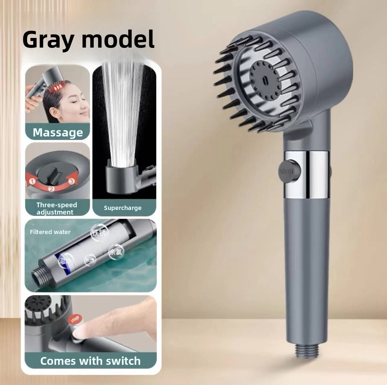 Handheld Multi-Function Shower Head with Water Filter