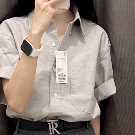 Womens Cotton Linen Short Sleeve Polo Shirt Summer Loose Blouse
