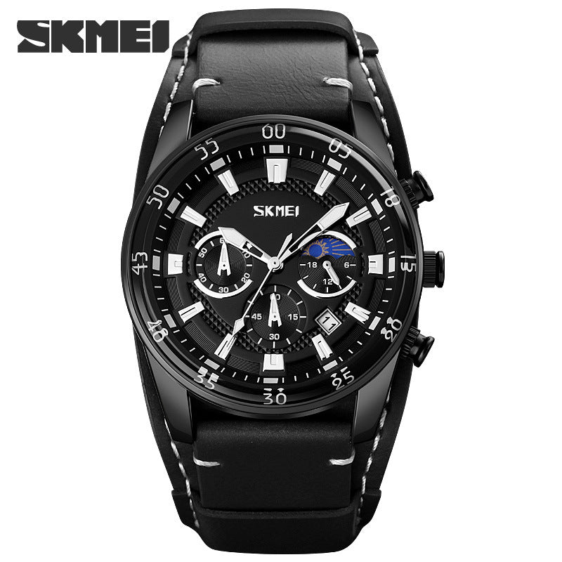 Mens Calendar Leather Strap Watch
