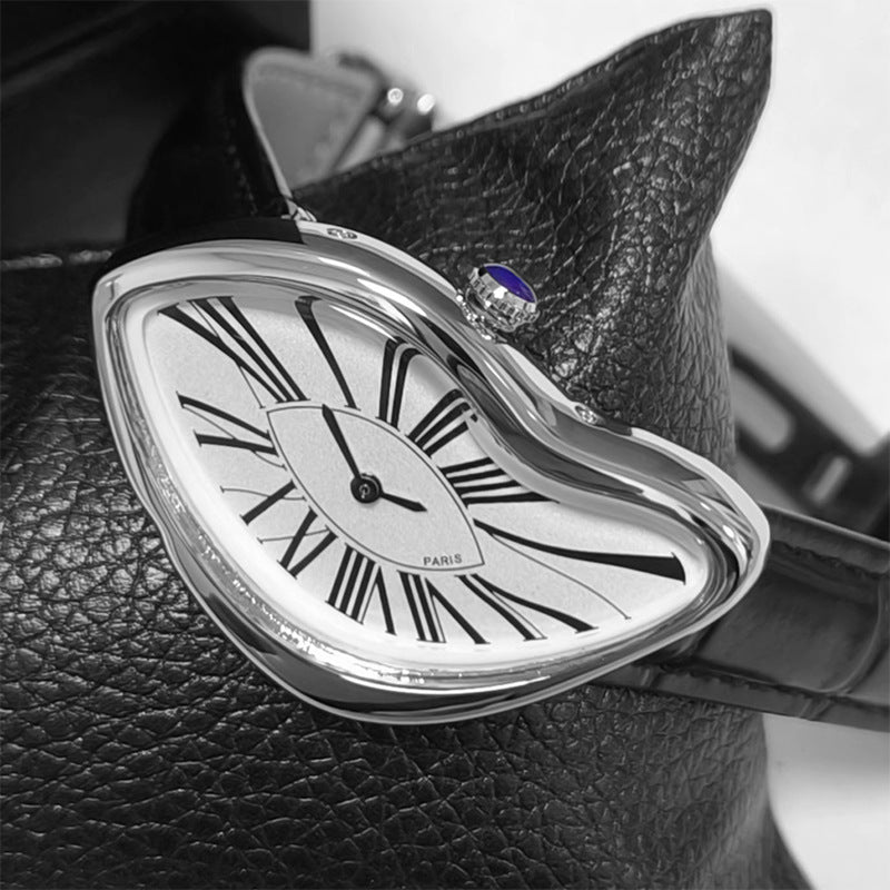 Medieval Melted Twist Design Leather Strap Watch