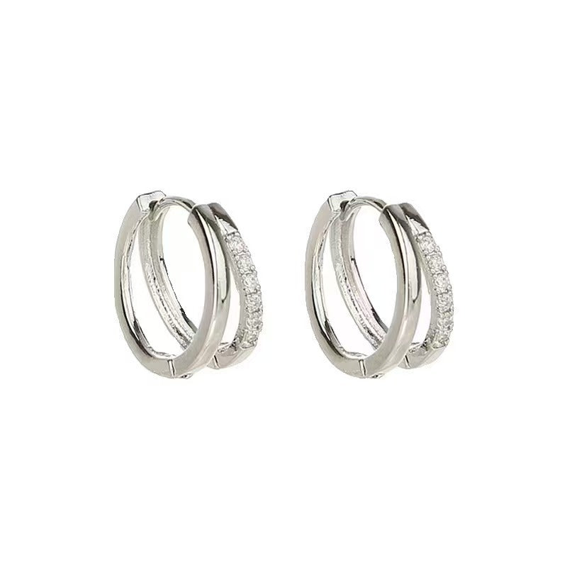 Geometric Zircon Double Ring Earrings