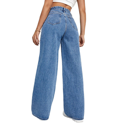 Womens High Waist Wide Leg Denim Pants