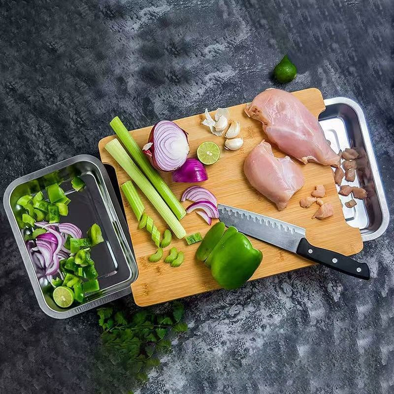 Bamboo Kitchen Cutting Board with Drawer for Food Preparation