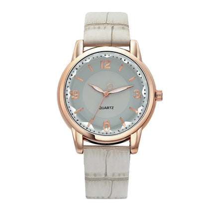 Two Tone Dial Women Quartz Watch Leather Strap