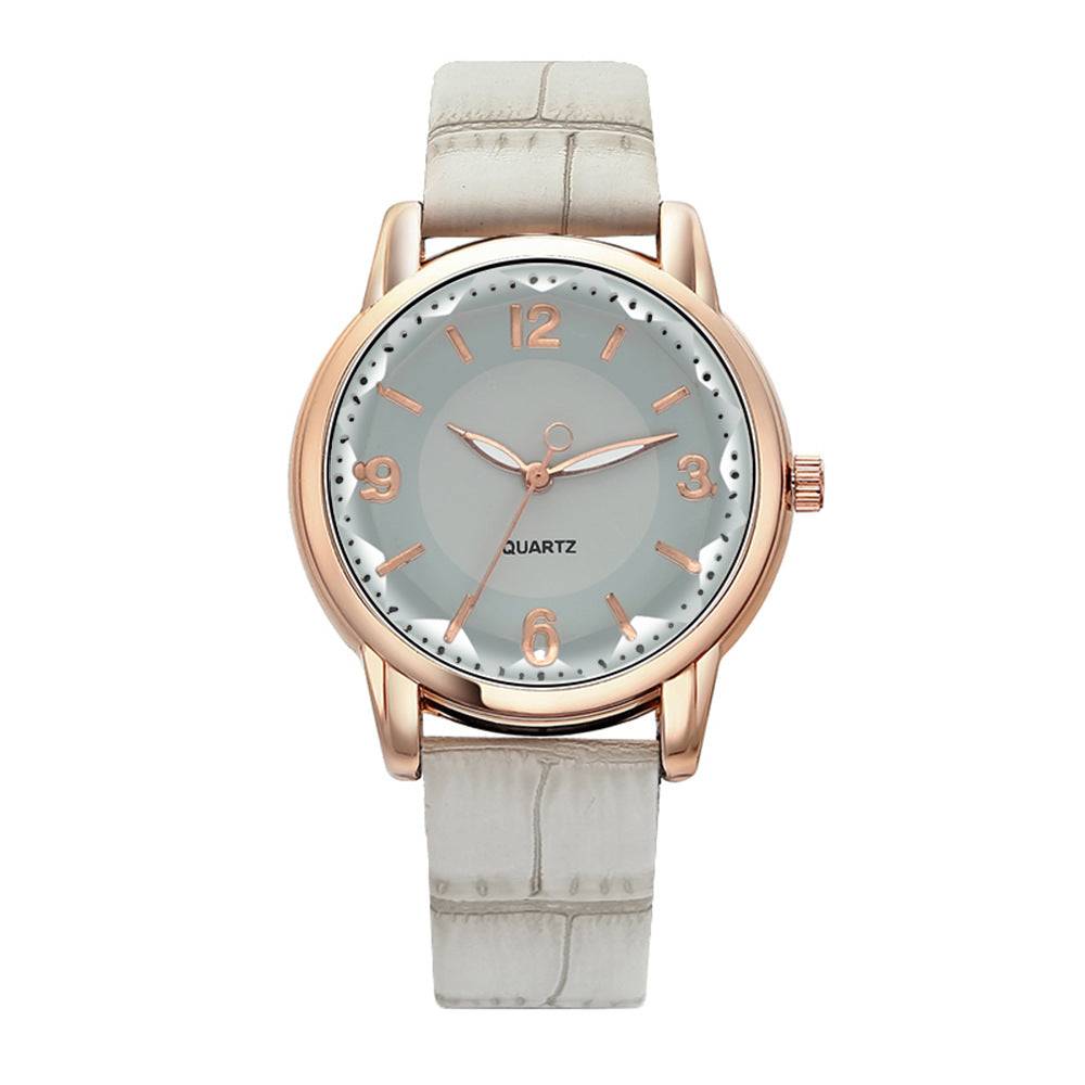 Two Tone Dial Women Quartz Watch Leather Strap