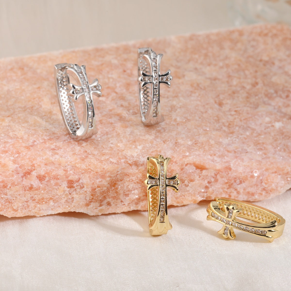 Diamond Cross Hoop Earrings