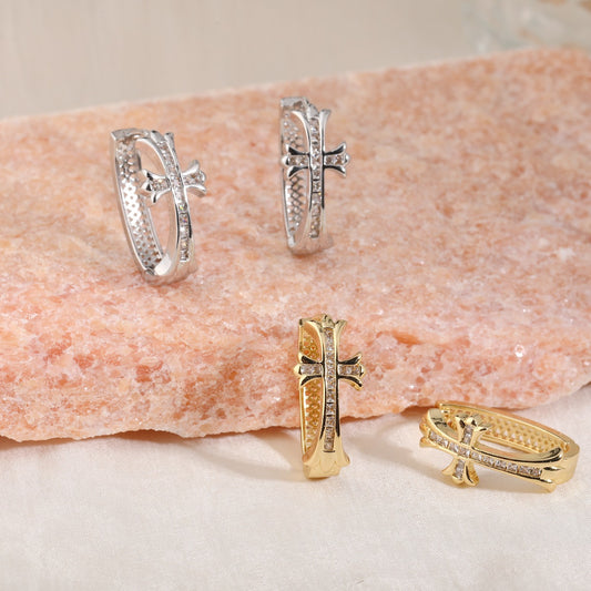 Diamond Cross Hoop Earrings