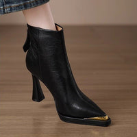 AutumnWinter Europe New Pointed Toe Chunky Heel Side Zip Boots For Women