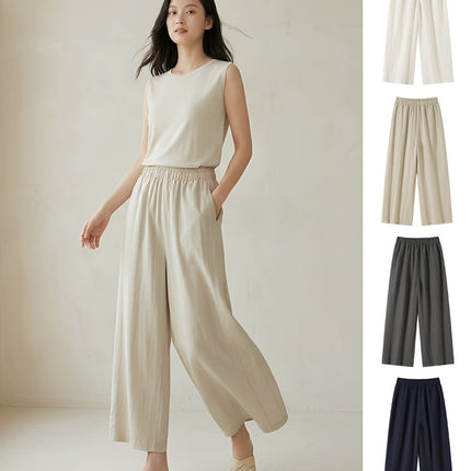 Womens Tencel Linen Wide Leg Casual Pants