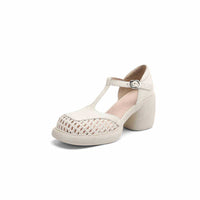 Round Head Thick Bottom Chunky Heel T-strap High Heels