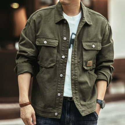 Men's vintage washed denim button-down jacket