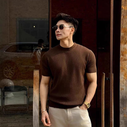 Classic Round Neck Knitted T-Shirt for Men