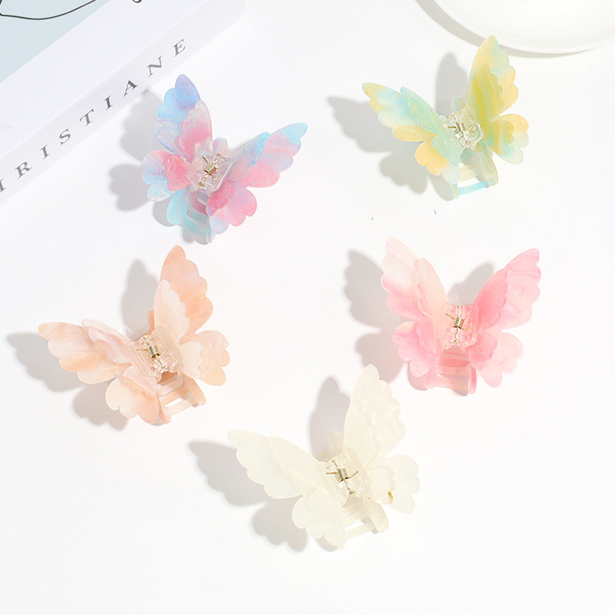 Double-layer Butterfly Gradient Pearlescent Hair Clip
