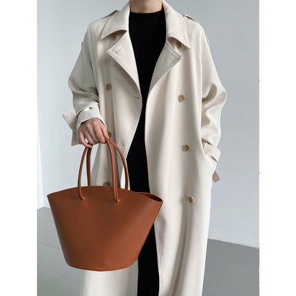 Women's long and loose British-style knee-length coat in casual style