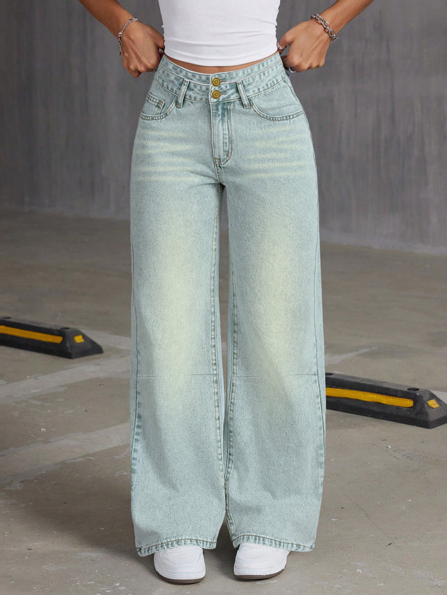 Vintage Double-Breasted Denim Pants for Women