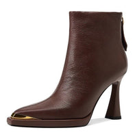 AutumnWinter Europe New Pointed Toe Chunky Heel Side Zip Boots For Women