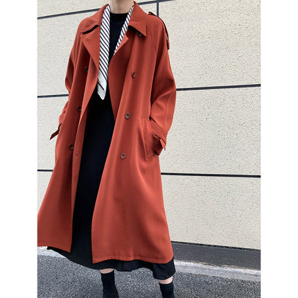 Women's long and loose British-style knee-length coat in casual style