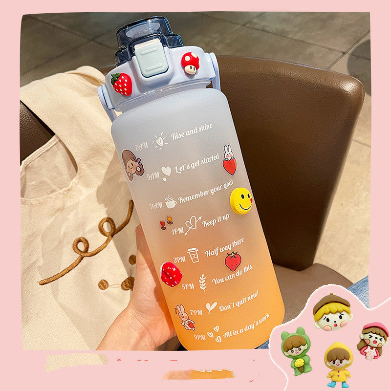 زجاجة ماء كبيرة صيفية محمولة، كوب ماء كبير بسعة 2 لتر، مصنوع من البلاستيك