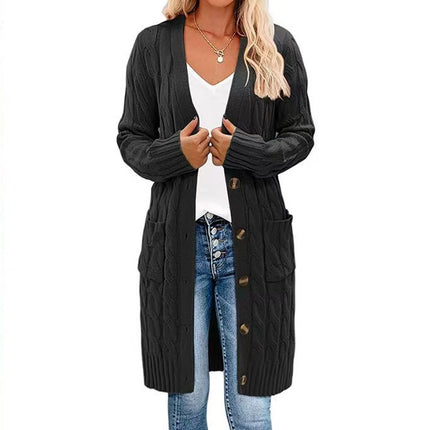 Women's Knitted Long Cable Cardigan Sweater