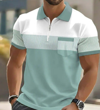Men's 3D Digital Print Polo Shirt Short Sleeve Striped Turn Down Collar