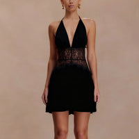 Seamless Halter Deep V-Slit Silk-Smooth Satin Maxi Dress