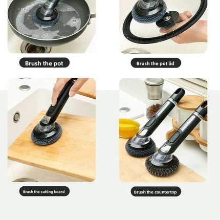 Automatic liquid-adding pot washing brush