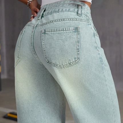 Vintage Double-Breasted Denim Pants for Women