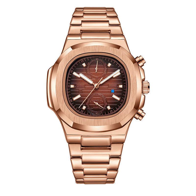 Multifunctional Mens Quartz Watch with Stainless Steel Strap