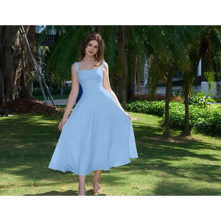 Elegant Square Neck Chiffon Dress