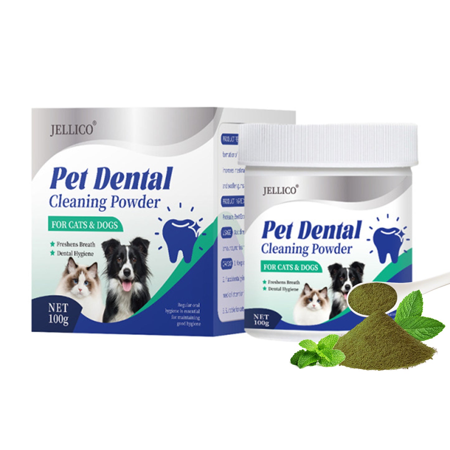 Natural Dog Teeth Cleaning Powder with Green Tea and Probiotics