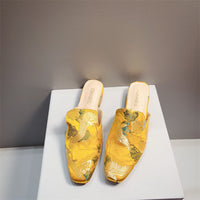 Embroidered Low Heeled Mules With A Square Toe Low Cut And Chunky Heeltimeless VersatileAnd Perfect For A Retro Look