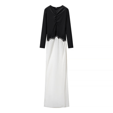 Lace embellished A-line long dress